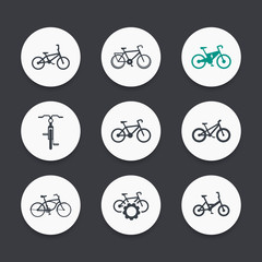 Sticker - bicycle, cycling, retro bike, electric bike, fat-bike round icons set