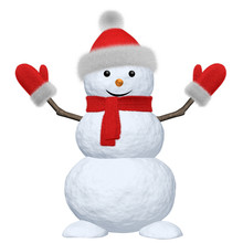 Snowman With Scarf, Hat And Scarf On White