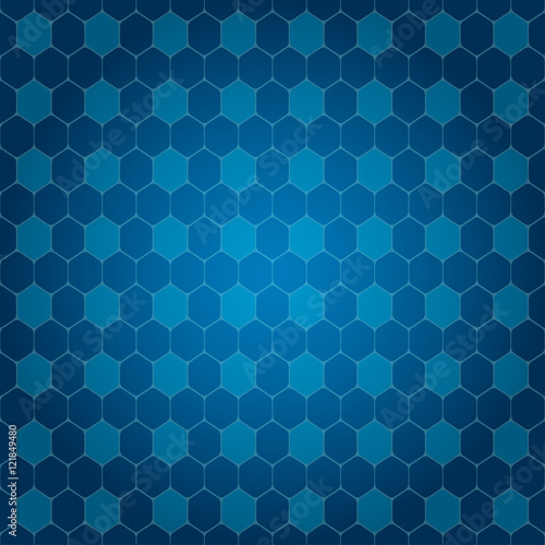 Fotografie, Obraz Vector abstract blue gradient background with hexagon shapes different opacity