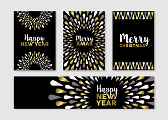 Wall Mural - Christmas and new year set of gold card designs