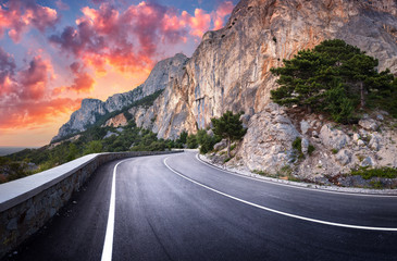 Wall Mural - asphalt road. colorful landscape with beautiful winding mountain road with a perfect asphalt with hi