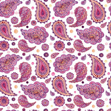 Watercolor Bright Pink And Purple Paisley Repeat Pattern