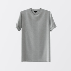 Wall Mural - Blank Gray Cotton Tshirt Isolated Center White Empty Background.Mockup Highly Detailed Texture Materials.Clear Label Space for Business Message. Square.Front Side. 3D rendering.