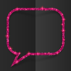 Pink glitter vector speech bubble frame isolated on black background