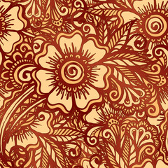 Wall Mural - Hand-drawn vector floral seamless pattern in Indian mehndi style