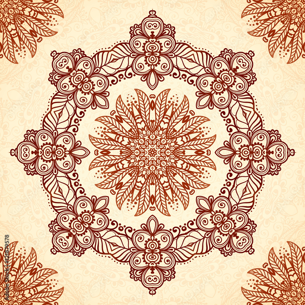 Download Vector Vintage Mandala Seamless Pattern In Indian Mehndi ...