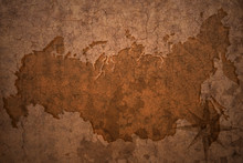 Russia Map On Vintage Crack Paper Background