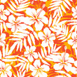 Orange and white tropical flowers silhouettes vector seamless pattern