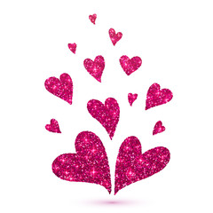 Wall Mural - Vector pink glitter hearts isolated at white background