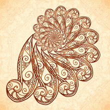 Vector Fractal Doodle Spiral In Henna Tattoo Style
