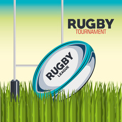 Poster - rugby ball with field and post goal design vector illustration eps 10