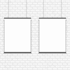 Blank poster on seamless brick wall.