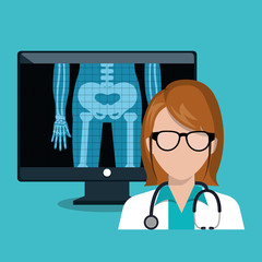 Sticker - digital healthcare doctor. monitor with x-ray. design graphic vector illustration eps 10