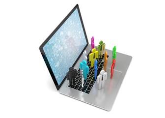 Wall Mural - group of people figures on laptop, 3d render