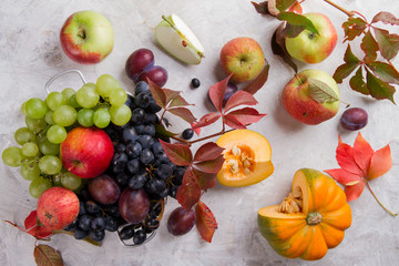 Sticker - Autumn fruits on vintage background,