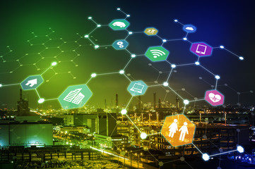 Aufkleber - smart industry and Internet of Things concept abstract image visual, smart city, smart grid, sensor network, environmental monitoring