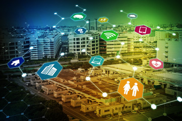 Aufkleber - modern industry and Internet of Things concept abstract image visual, smart city, smart grid, sensor network