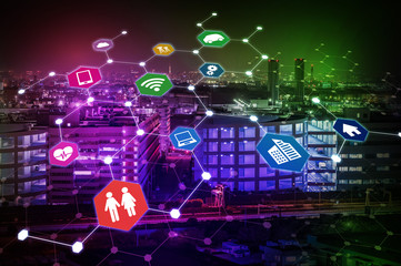Aufkleber - modern industry and Internet of Things concept abstract image visual, smart city, smart grid, sensor network, environmental monitoring