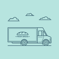 Bread delivery truck icon made in line art style.