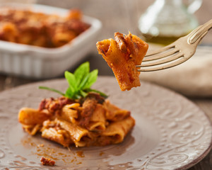 Baked Pasta with ragù and mushrooms