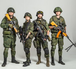 Group of russian soldiers  on white background