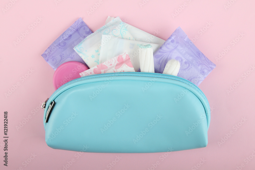 Hygiene feminine pads, tampon menstruation in the beautician - obrazy, fototapety, plakaty 