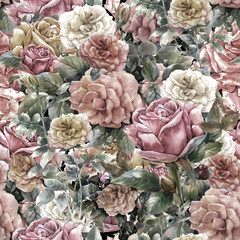 Obraz na płótnie watercolor painting of flowers, rose , seamless pattern