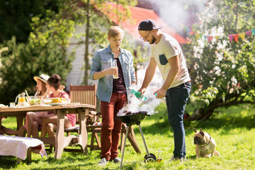 Poster - friends making barbecue grill at summer party