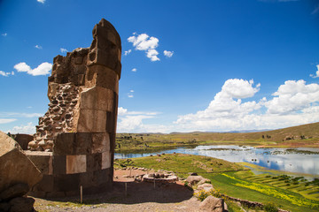 Lake Umayo and Sillustani burial ground. Peru
