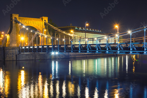 Naklejka na drzwi view on historic bridge at night in Wroclaw, Poland