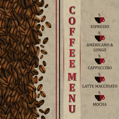 Coffee menu background with coffee beans.