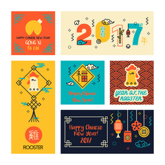 Set of Chinese New Year Cards in modern linear style.