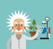 Flat Design Albert Einstein With Science Related Icons Image Vector Illustration