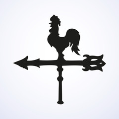 cockerel wind vane. vector drawing