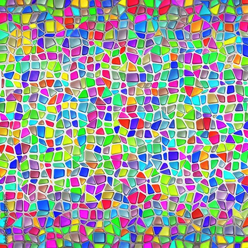 Fotografia Mosaic wall in Gaudi's style; The masonry of polygonal multicolored brilliant st