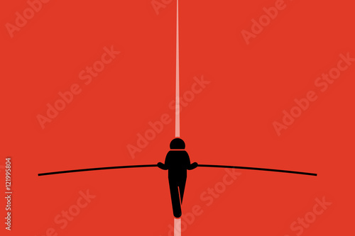 Fotografía Tightrope walker walking and balancing on the wire with a long pole