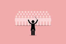 Conductor Conducting A Choir Group. Vector Artwork Depicts Leadership, Director, Instructor, Master, And Coordinator.