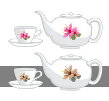 Traditional Japanese Teapot And Cups Vector