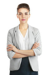 Wall Mural - Beautiful businesswoman on white background