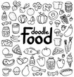Doodle food set of 50 various products, fruits, vegetables and much more.