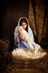 Wall Mural - Mary and Jesus in nativity scene