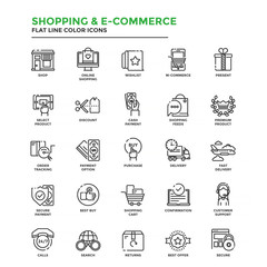 Wall Mural - flat line color icons- shopping and e commerce