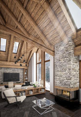 3D rendering of  living room of chalet