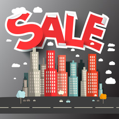 Poster - Sale Title above City Vector