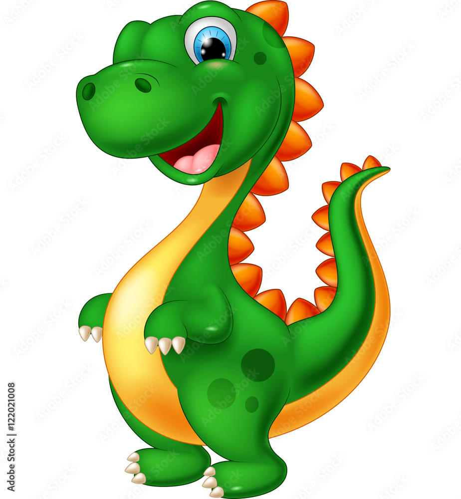 Cute green dinosaur cartoon Stock Vector | Adobe Stock