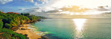 Panoramic Seaview With Picturesque Beach At Sunset. Tegalwangi Beach, Bali, Indonesia