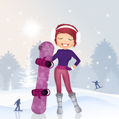 Wall Mural - girl with snowboard