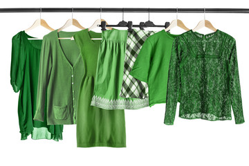 green clothes on clothes rack