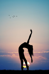 Poster - girl dancing at sunset