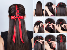 Braid Hairstyle With Red Tape Tutorial